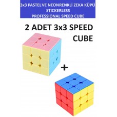 2 Adet 3x3 Rubik Zeka Sabır Küpü Neon Ve Pastel Renkli Profesyonel Speed Cube